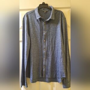John Varvatos Mens Medium Blue Casual Button Down Shirt Ribbed Texture Pattern